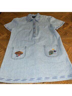 Vintage Blue J Womens Large Denim Dress Roulette Cocktail Embroidered Las Vegas
